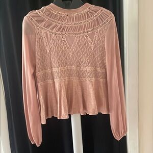 Free People Pink Pleated Smocked Blouse